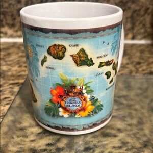 Hawaiian Islands Map Mug - Blue and White